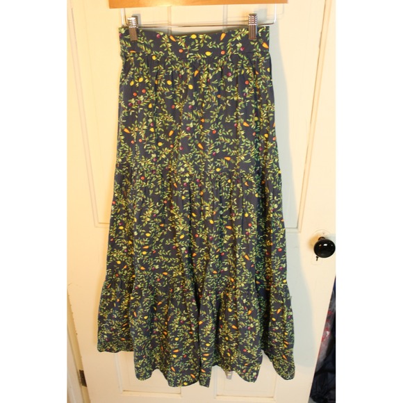 Hill House Home The Camilla Maxi Skirt Midnight Garden Cotton Tiered Navy XS - Picture 2 of 5